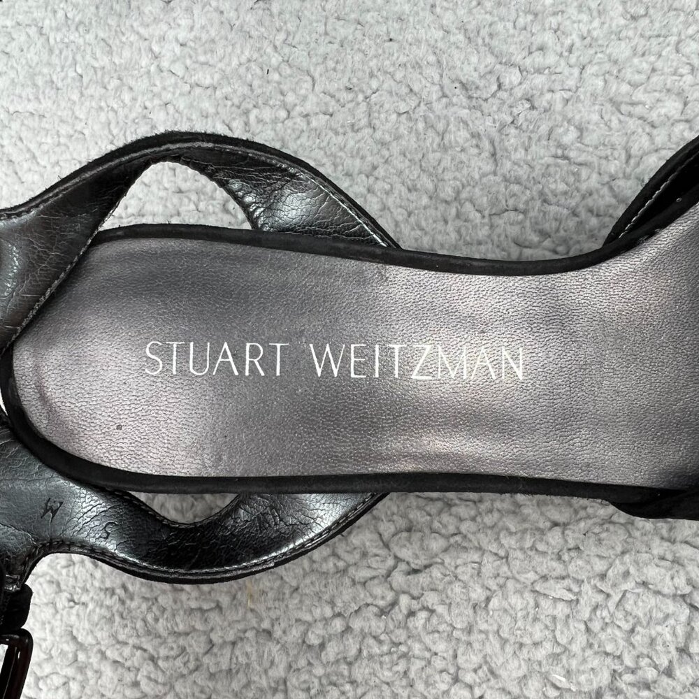 Stuart Weitzman Real Deal Sandal Heels Womens 5 Shoes Black Suede Platform Strap - Picture 9 of 12